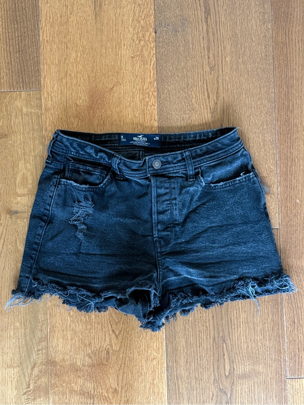 Hollister Black‎ Distressed Denim Cutoff Shorts